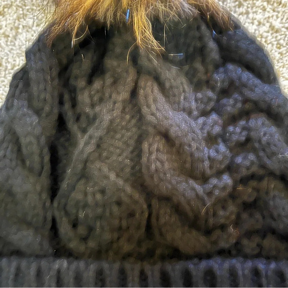 Panache Fleece lined Black Knit Beanie Winter Cable Hat with Pom - OS- NWOT - Picture 4 of 4